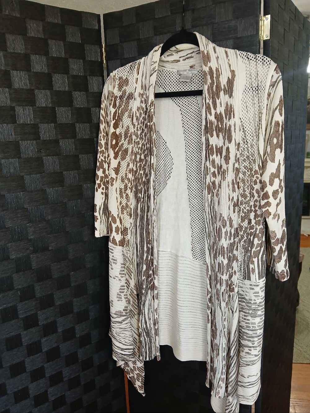 Alberto Makali Lightweight Brown Patterned Open-Front Cardigan Jacket Boho